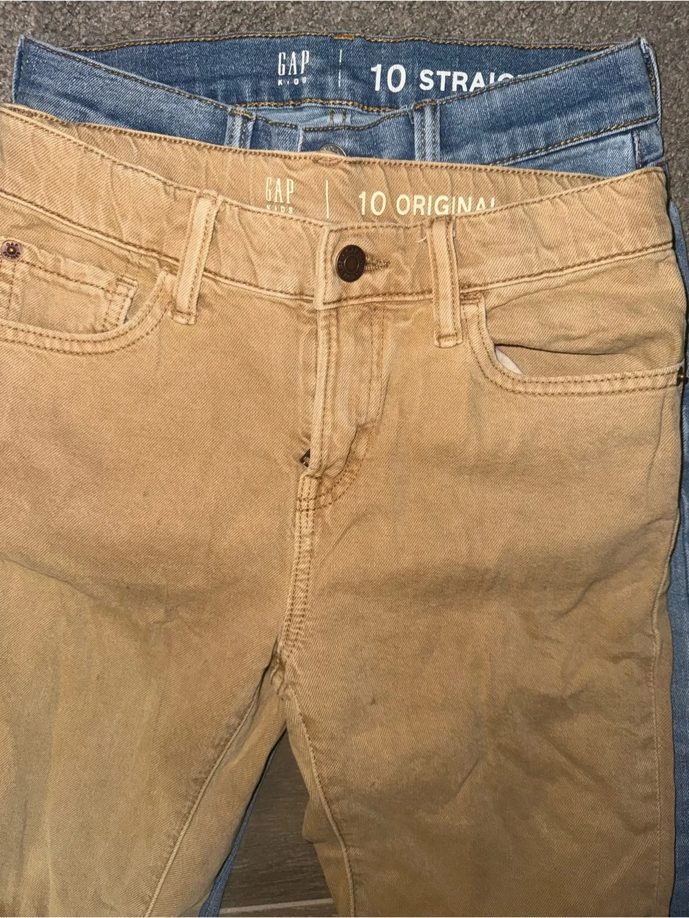 Lot of 2 Gap Kids Jeans Size 10 - Blue Straight & Tan Original Fit